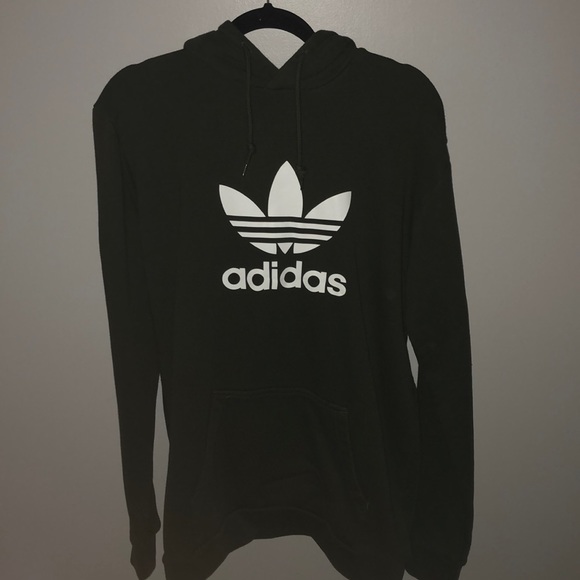 adidas Tops - Dark Army Green Adidas Trefoil Logo Hoodie